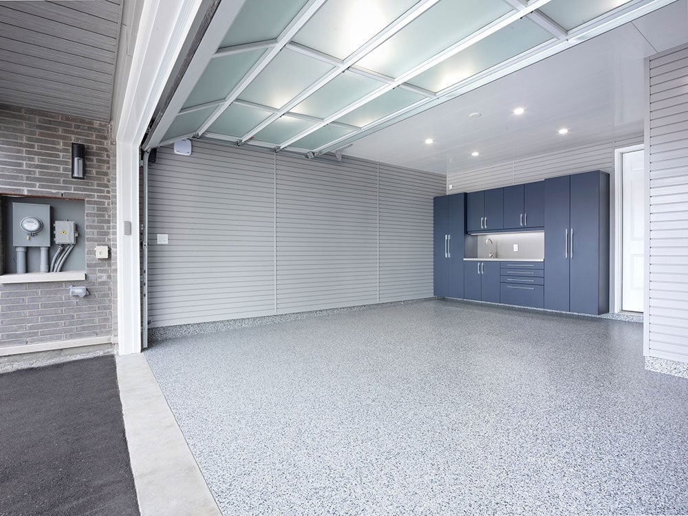Finished epoxy coating system for a residential garage floor