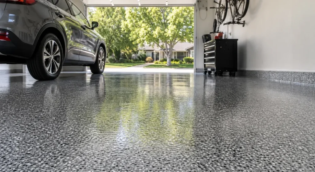 Polyaspartic floor coating in a Troy MI garage